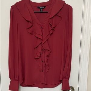 Ralph Lauren Deep Red Ruffle Blouse